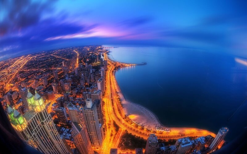 Chicago Skyline at Dusk — Blue, Dramatic, Night, Photograph, Lake