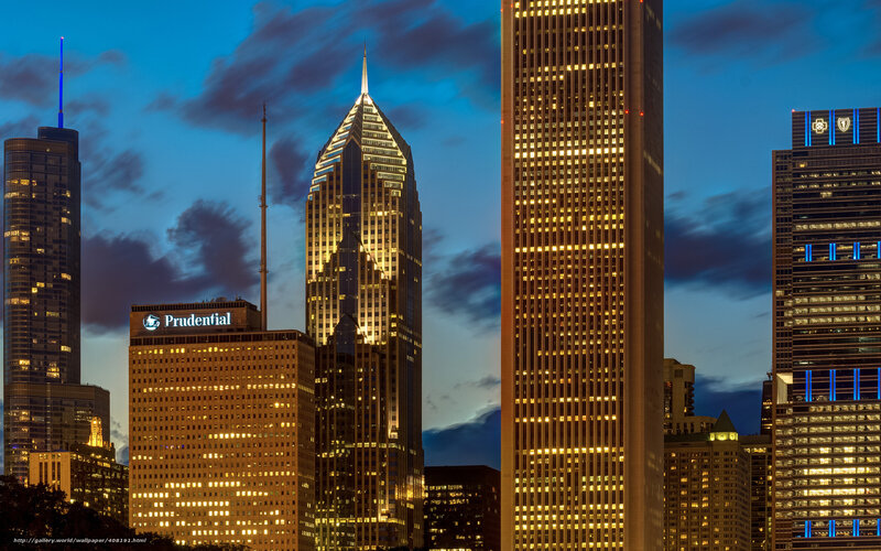 Chicago Skyline at Dusk — Blue, Dramatic, Night, Photograph, Skyscrapers, Clouds