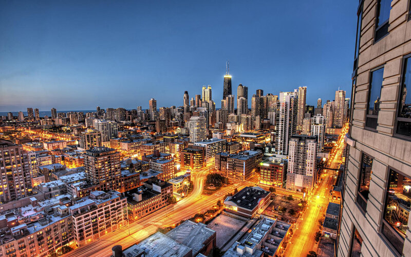 Chicago Skyline at Dusk — Blue, Dramatic, Night, Photograph