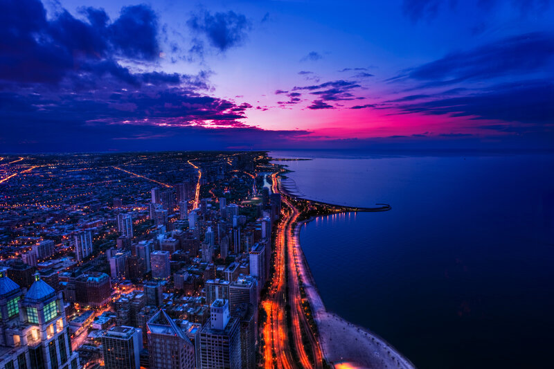 Chicago Skyline at Dusk — Blue, Dramatic, Sunset, Photograph, City