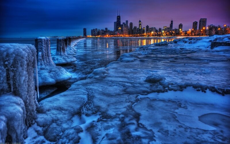 Chicago Skyline at Dusk — Blue, Dramatic, Winter, Photograph, Cityscape