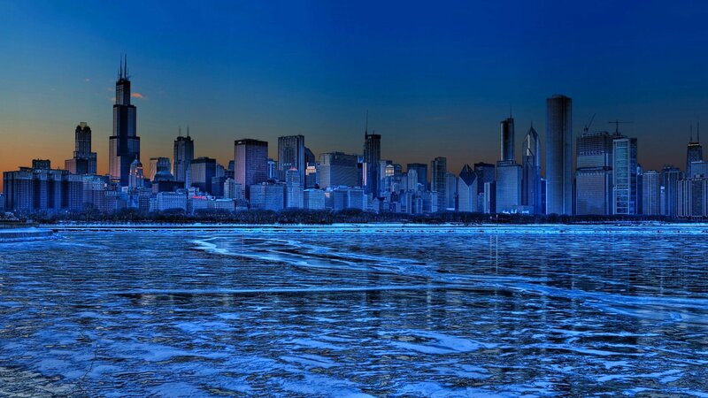 Chicago Skyline at Dusk — Blue, Dramatic, Winter, Photograph