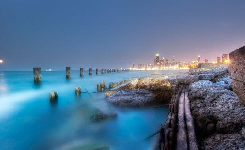 Chicago Skyline at Dusk — Blue, Serene, Night