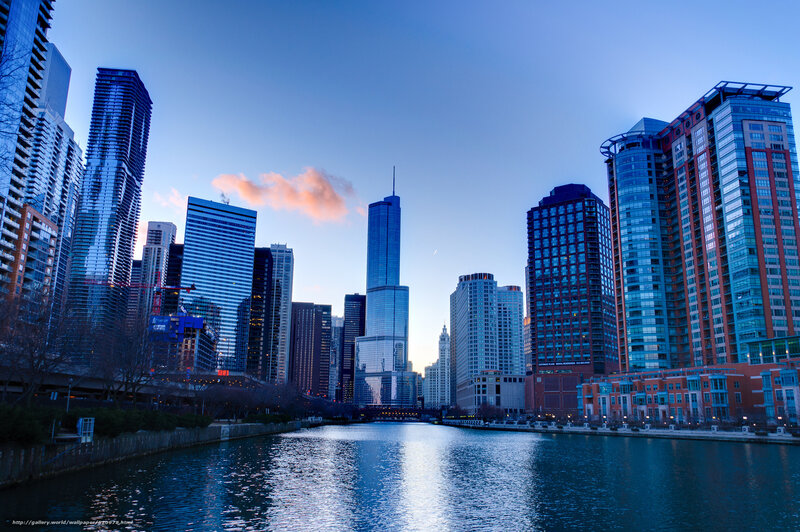 Chicago Skyline at Dusk — Blue, Serene, Photograph