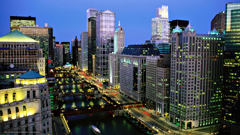 Chicago Skyline at Dusk — Blue, Urban