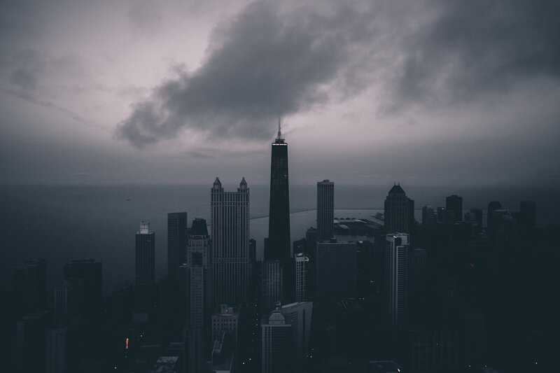 Chicago Skyline at Dusk — Gray, Dramatic, Night, Photograph