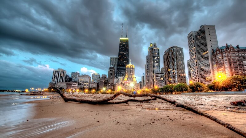 Chicago Skyline at Dusk — Gray, Dramatic, Night