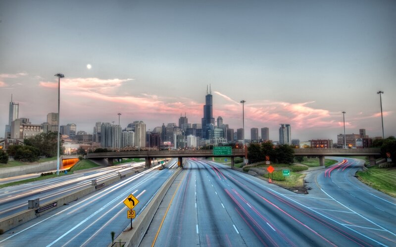 Chicago Skyline at Dusk — Gray, Dramatic, Sunset, Photograph