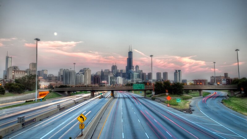 Chicago Skyline at Dusk — Gray, Dramatic