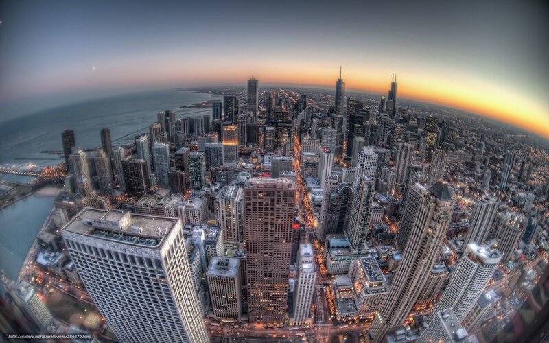 Chicago Skyline at Dusk — Orange, Dramatic, Sunset, Photograph, Skyscrapers