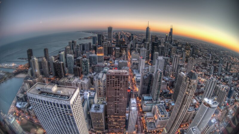 Chicago Skyline at Dusk — Orange, Dramatic, Sunset