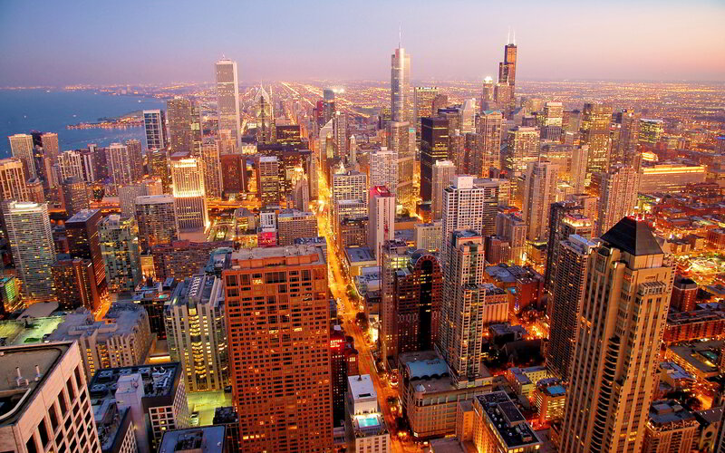 Chicago Skyline at Dusk — Orange, Dramatic