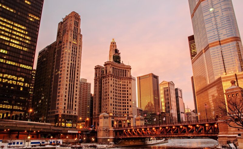 Chicago Skyline at Dusk — Pink, Serene