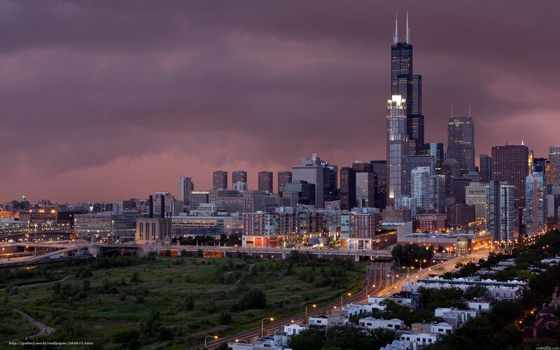 Chicago Skyline at Dusk — Purple, Dramatic, Night, Photograph, Skyscrapers