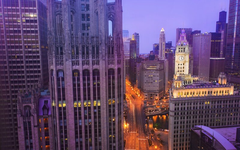 Chicago Skyline at Dusk — Purple, Dramatic, Night