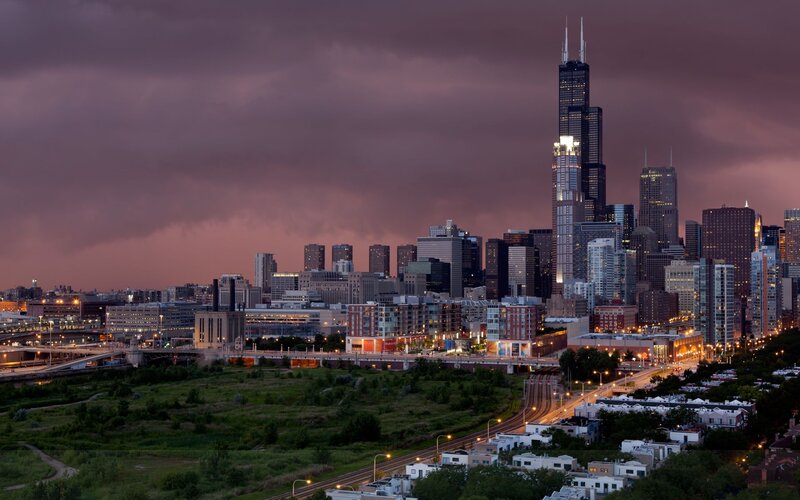 Chicago Skyline at Dusk — Purple, Dramatic