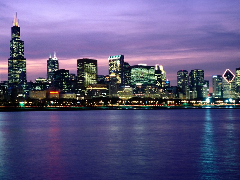 Chicago Skyline at Dusk — Purple, Serene, Night, Photograph, Skyscrapers