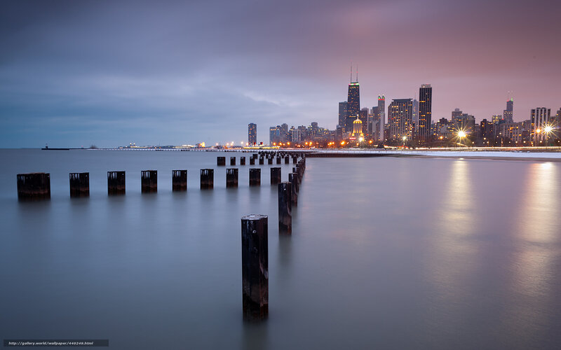 Chicago Skyline at Dusk — Purple, Serene, Night, Photograph