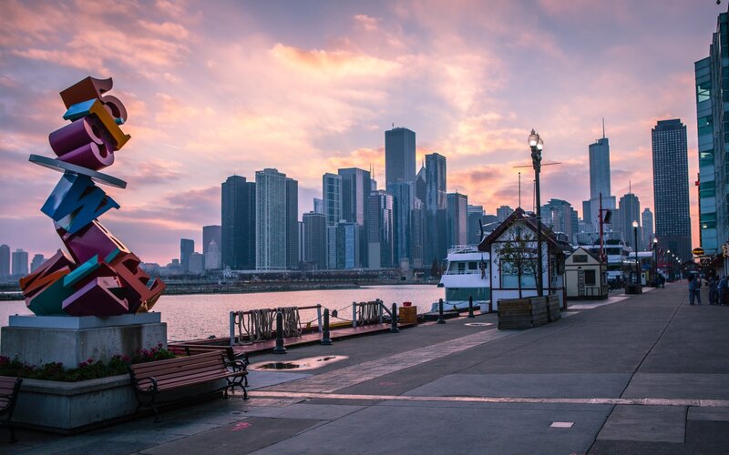 Chicago Skyline at Dusk — Purple, Serene, Sunset