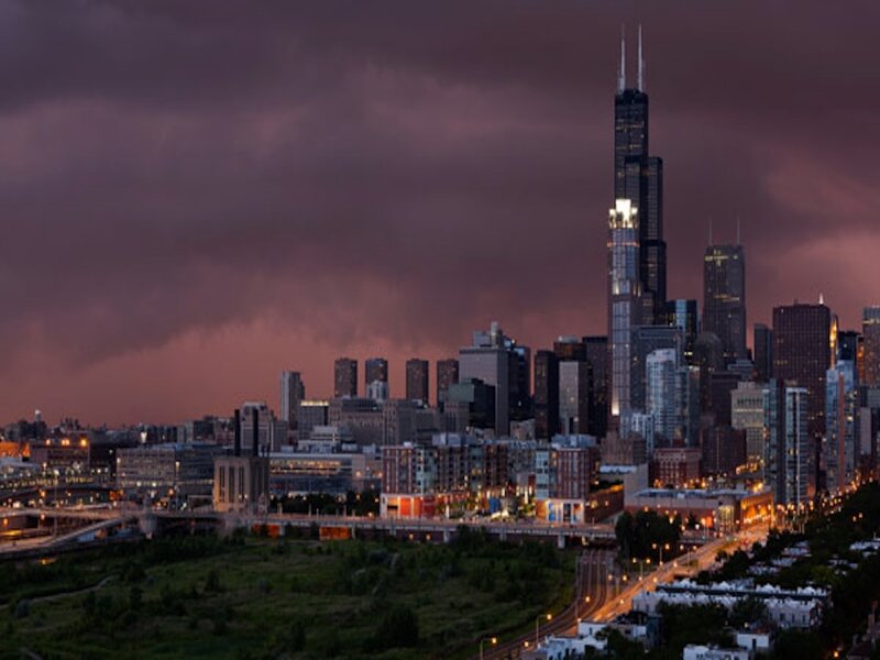Chicago Skyline at Dusk — Purple