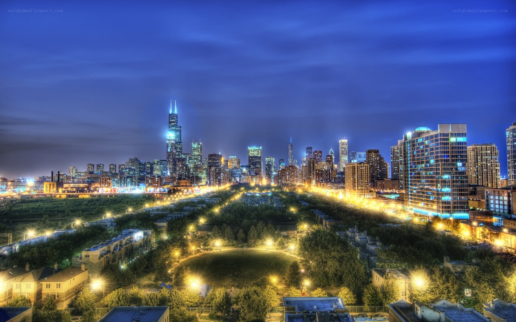 Chicago skyline at night