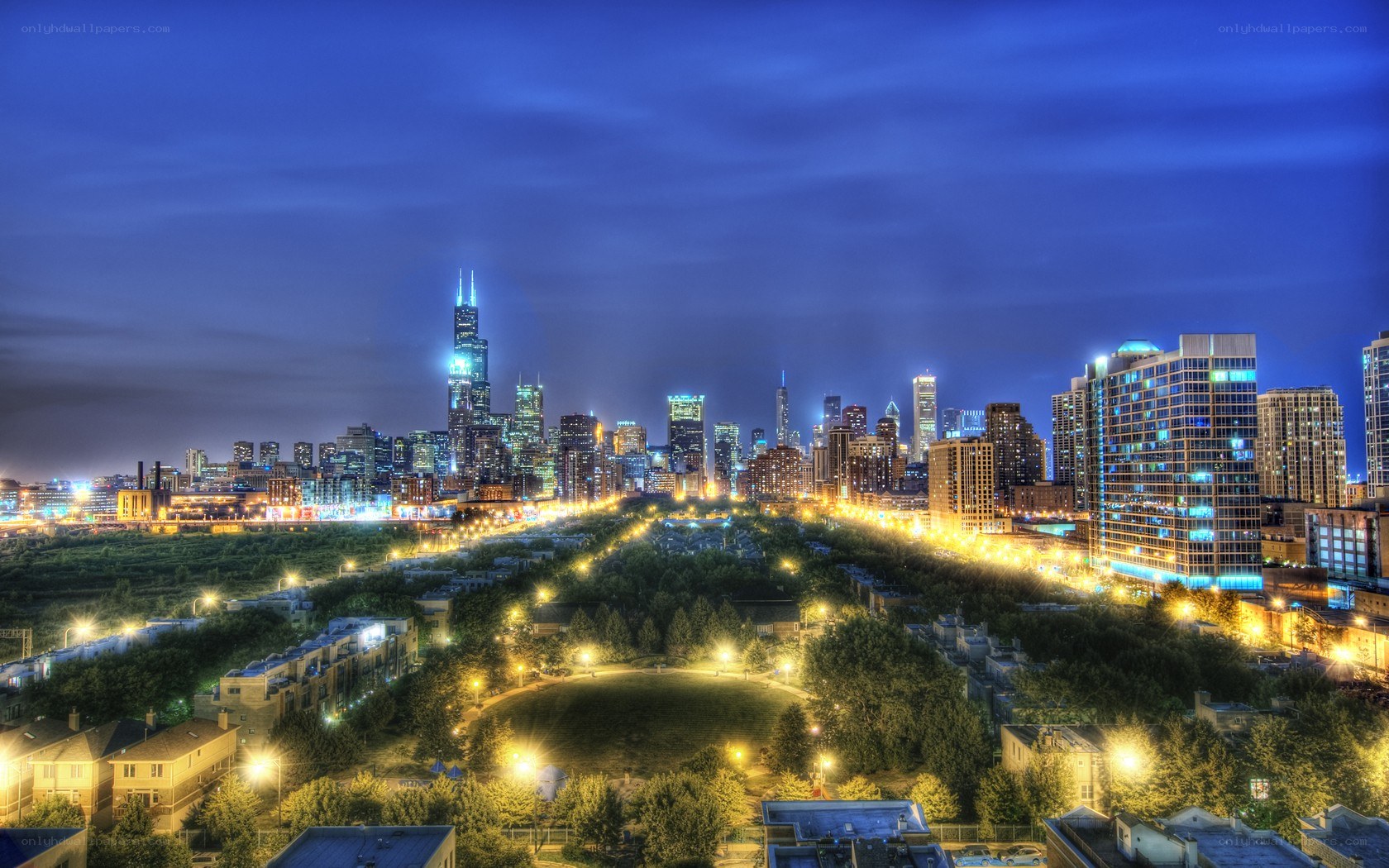 Chicago skyline at night