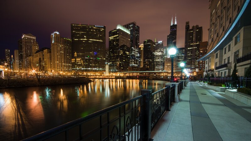 Chicago Skyline at Night — Black, Calm