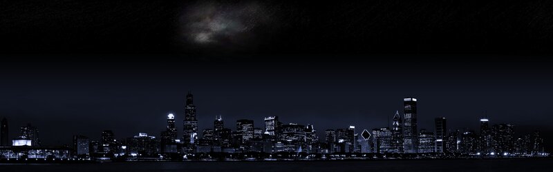 Chicago Skyline at Night — Black, Dark, Photograph, Skyscraper, River