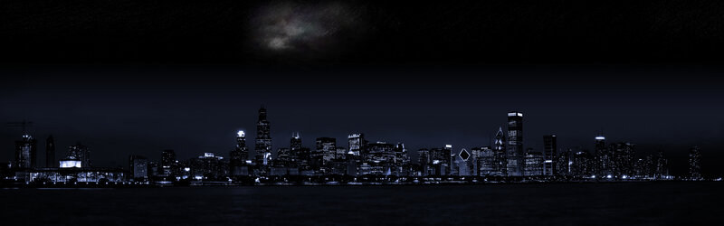 Chicago Skyline at Night — Black, Dark, Photograph, Skyscraper
