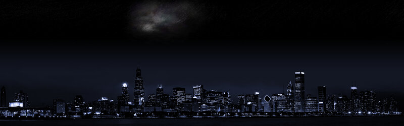 Chicago Skyline at Night — Black, Dark, Photograph, Skyscrapers