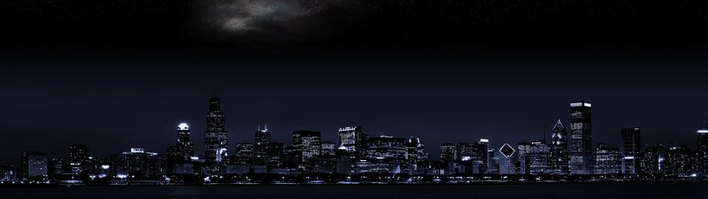 Chicago Skyline at Night — Black, Dark, Photograph, Skyscrapers, Water, Clouds
