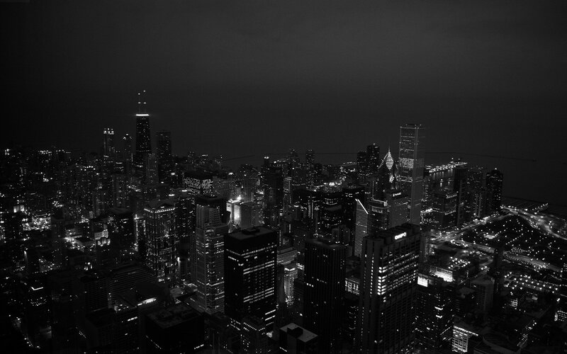 Chicago Skyline at Night — Black, Dark