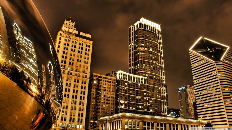 Chicago Skyline at Night — Black, Dramatic, Photograph, Buildings