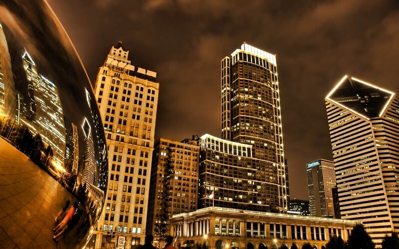 Chicago Skyline at Night — Black, Dramatic, Photograph, Cloudy Sky