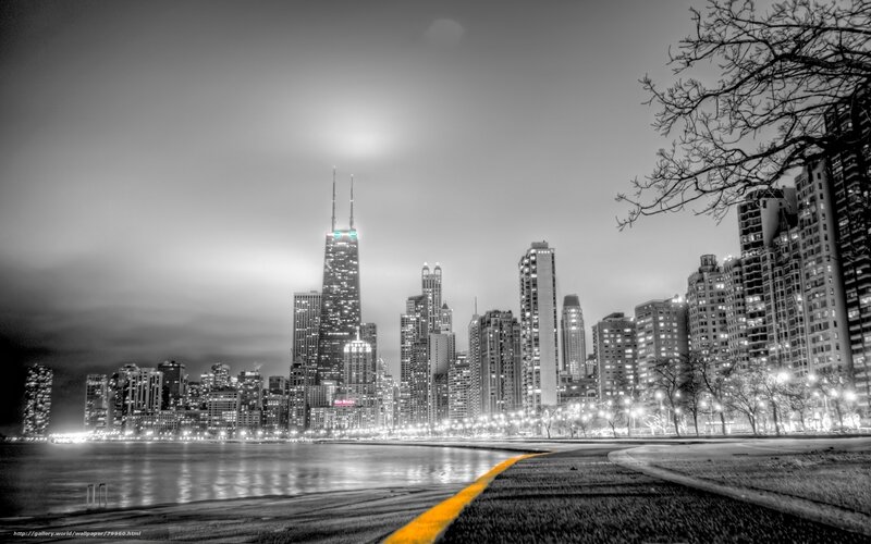 Chicago Skyline at Night — Black, Dramatic