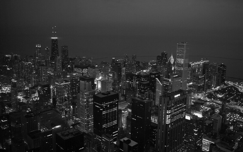 Chicago Skyline at Night — Black, Skyscrapers