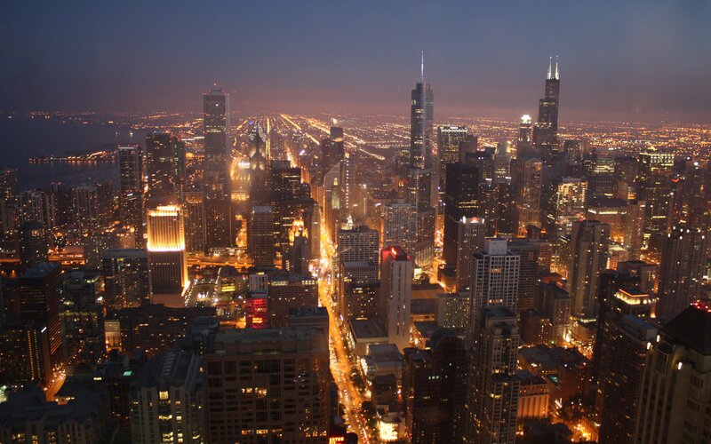 Chicago Skyline at Night — Black, Urban