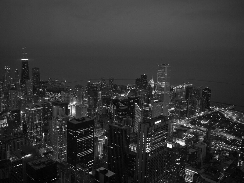 Chicago Skyline at Night — Black, White