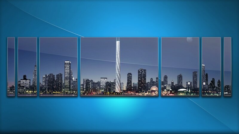 Chicago Skyline at Night — Blue, Calm, Photograph, Skyscrapers
