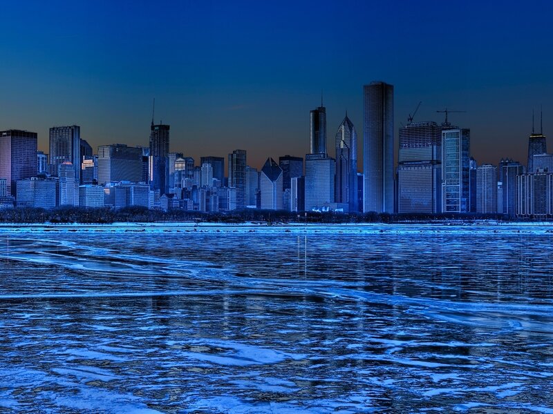 Chicago Skyline at Night — Blue, Cold
