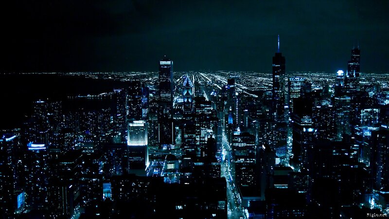 Chicago Skyline at Night — Blue, Dark, Photograph