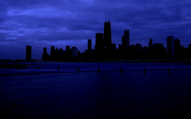 Chicago Skyline at Night — Blue, Dark
