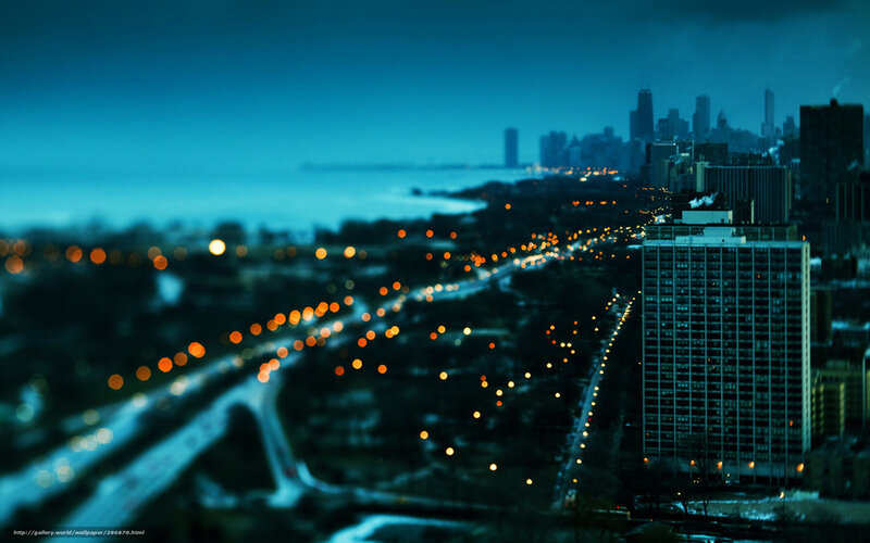 Chicago Skyline at Night — Blue, Dramatic, Photograph, Buildings, Highway