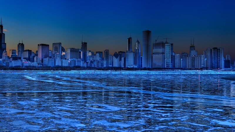 Chicago Skyline at Night — Blue, Dramatic, Photograph, Skyscraper
