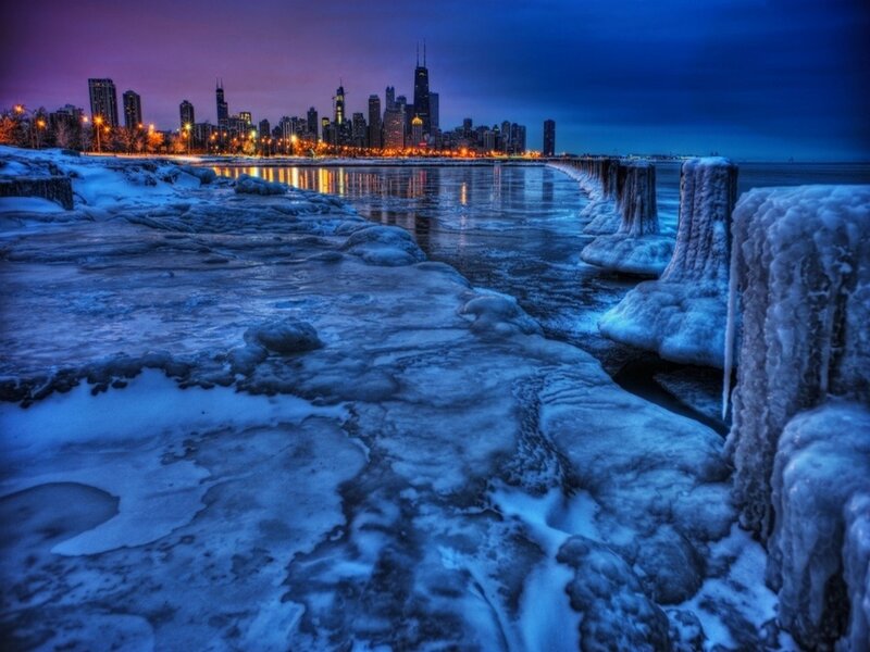 Chicago Skyline at Night — Blue, Dramatic, Photograph