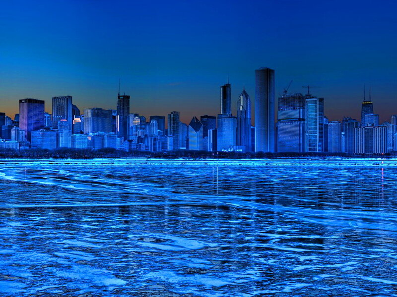 Chicago Skyline at Night — Blue, Dramatic