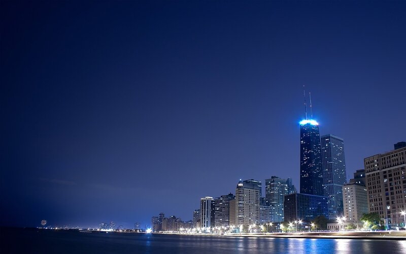 Chicago Skyline at Night — Blue, Lake