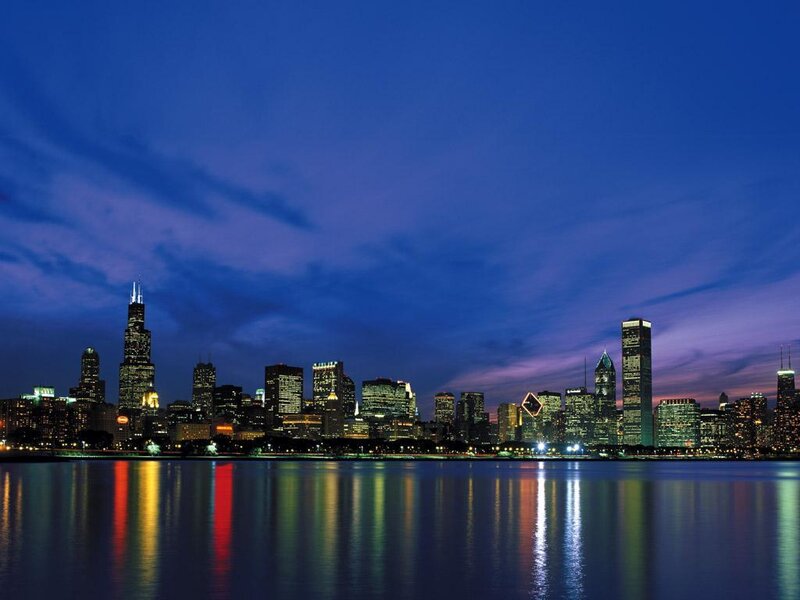 Chicago Skyline at Night — Blue, Serene, Photograph, Buildings, Sky
