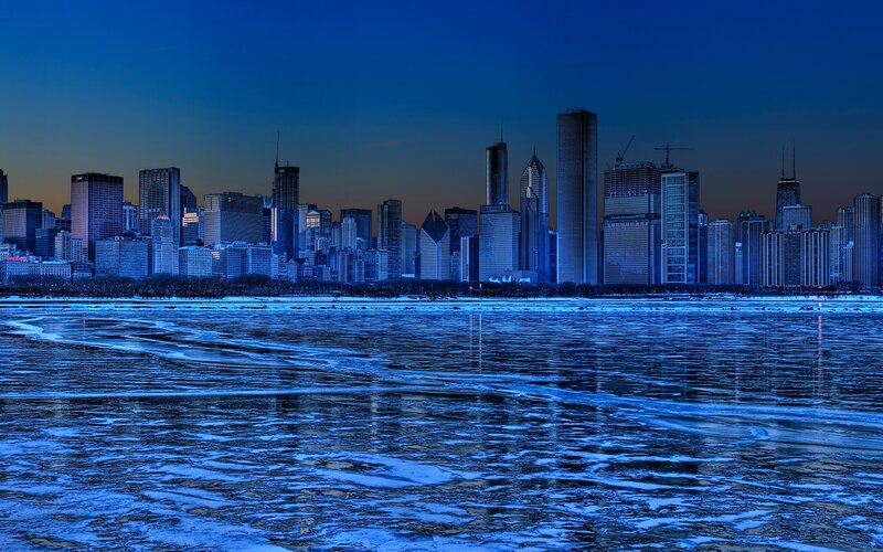Chicago Skyline at Night — Blue, Skyscraper