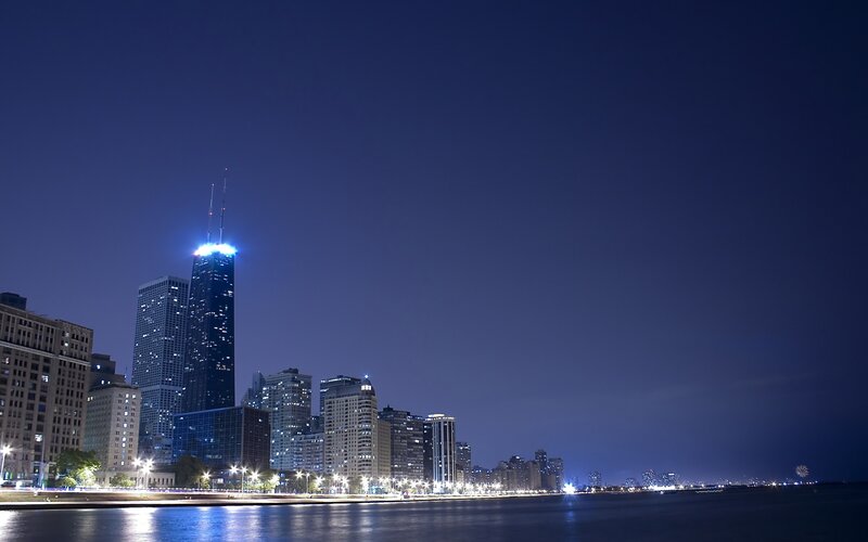 Chicago Skyline at Night — Blue, Skyscrapers